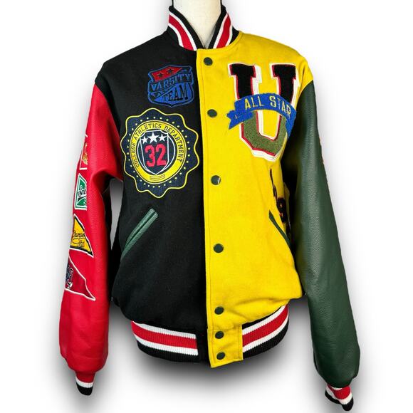 Smoke Rise All Star Varsity Bomber Color Block Jacket Streetwear Patches Size XS - Picture 1 of 8